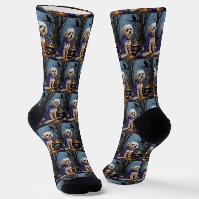 Chaussette Bichon Frise Chien Whimsical Halloween Peinture (Angulaire)