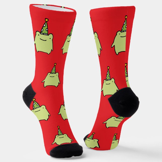 Chaussette Birthday Kawaii Green Frog - Cute Party Pattern  (Angulaire)