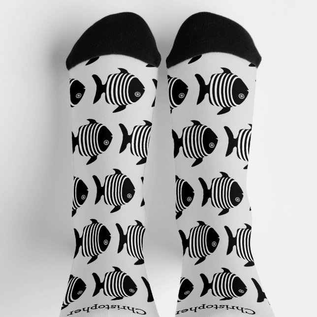 Chaussette Black And White Angel Fish Design Personalised (Haut)