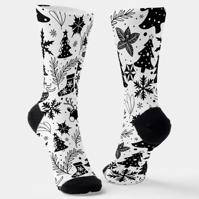 Chaussette Black and White Christmas Pattern Socks  (Holiday vibes, modern style.  )