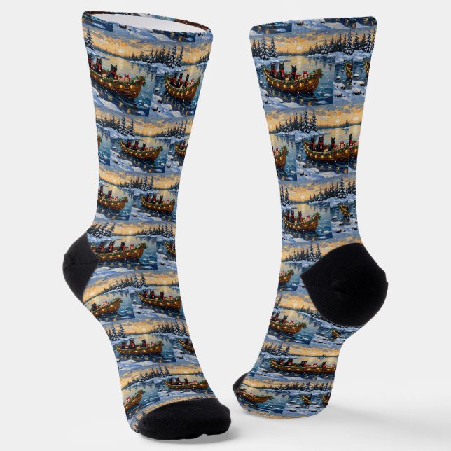 Chaussette Black Cat Christmas Boat Holiday (Angulaire)