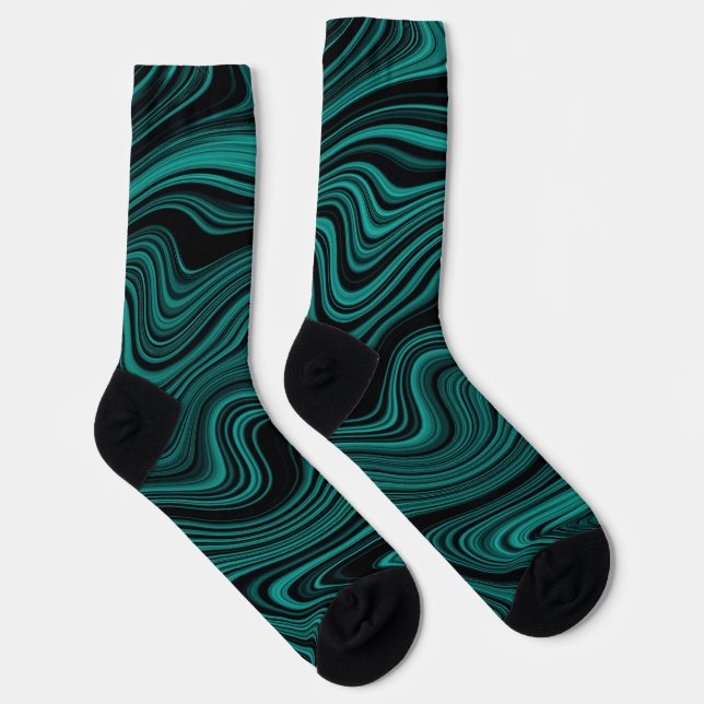 Chaussette Black & Emerald Wavy Abstraction (Droite)