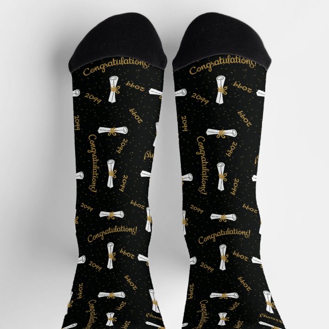 Chaussette Black Félicitations Diplôme Année Chaussettes (Haut)