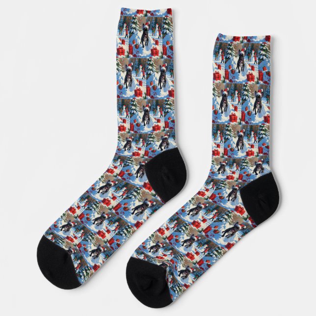 Chaussette Black French Bulldog Festive de Noël Scène de neig (Gauche)