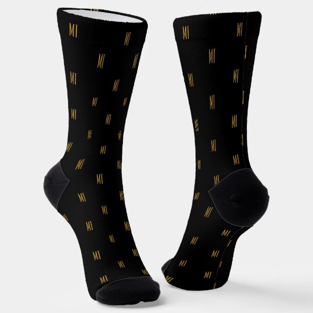 Chaussette Black & Gold Minimalist Modern Initials Monogram (Angulaire)