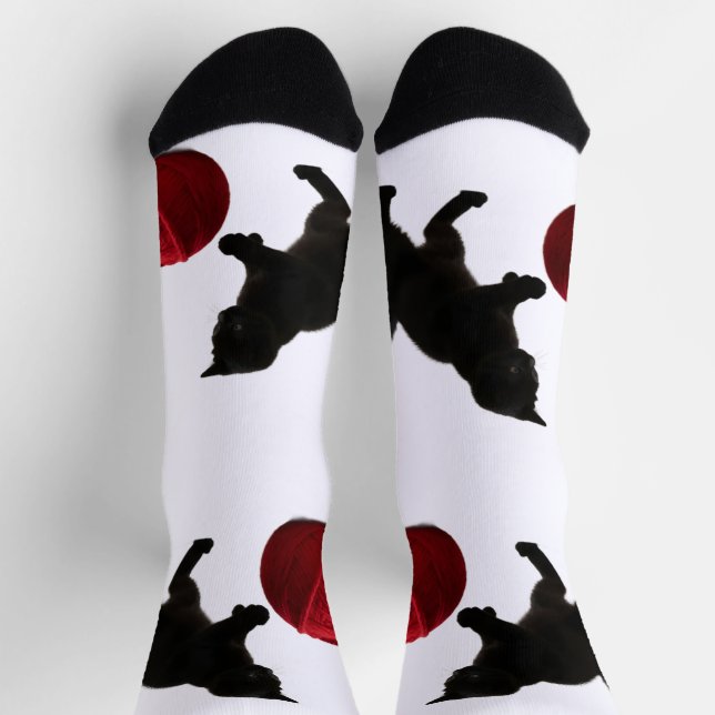 Chaussette Black Silhouette Kitty, with red wool Ball (Haut)