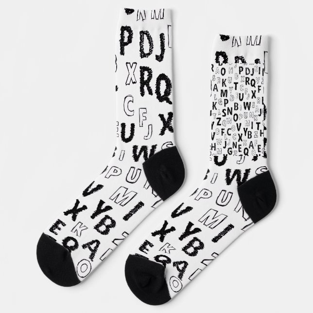 Chaussette Black & White Alphabet Pattern Crew Socks (Gauche)