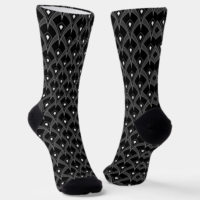 Chaussette Black & white art-deco seamless pattern 3 (Angulaire)