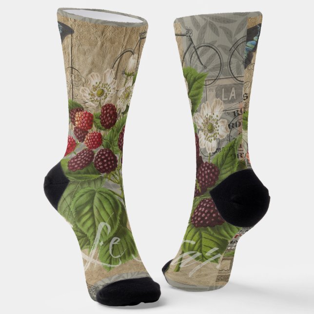 Chaussette Blackberries Floral Garden Flower Papillon Art (Angulaire)