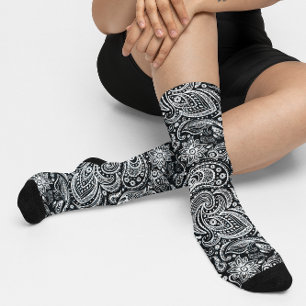 Chaussette Blanc et noir vintage Paisley motif