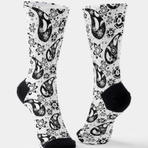 Chaussette Blanc Floral Paisley Design Motif