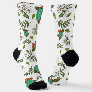 Chaussette Blanc Rétro et Floral Vert