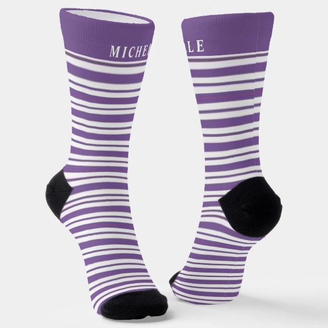Chaussette Blanc Violet Horizontal Fractionné Pour Nom Person (Angulaire)