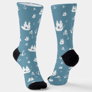 Chaussette Bleu Blanc Motif Ancre de navire Pirate