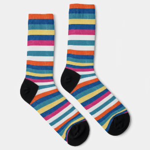 Chaussette Bleu framboise Orange Jaune Blancs Motif
