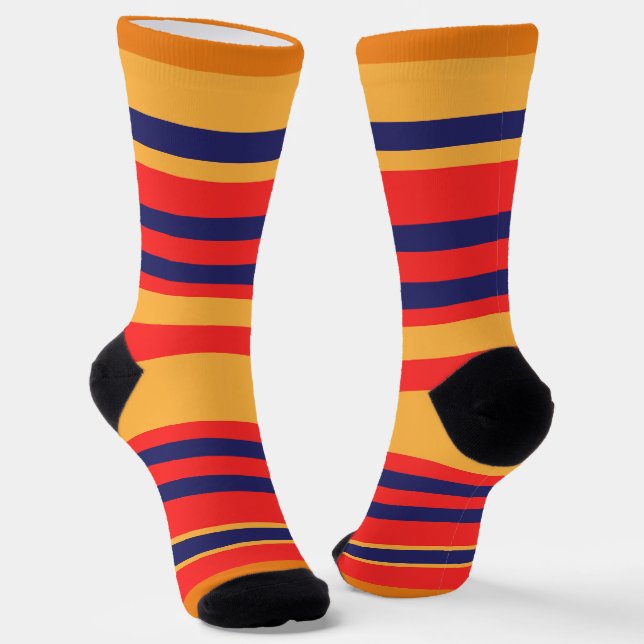 Chaussette Bleu rouge et rayures jaune (Angulaire)