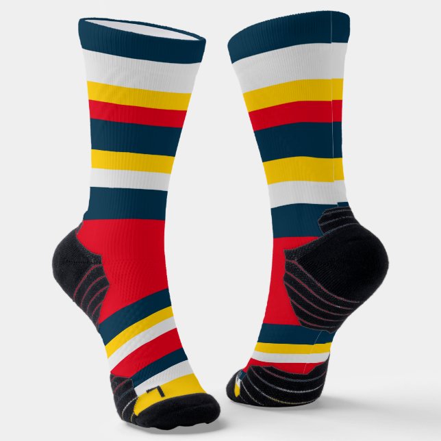 Chaussette Bleu rouge rayures jaunes (Angulaire)