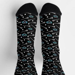 Chaussette Bleu sur Sticks de crosse noir & Motif de coeur
