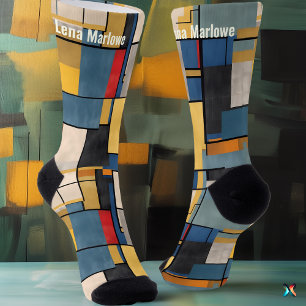 Chaussette Bloc de couleur moderniste en bleu et jaune person