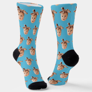 Chaussette Blue Funny Custom Daughter Face Photo Crew