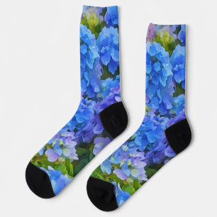 Chaussette Blue Hydrangea Aquarelle Art Chaussettes folles