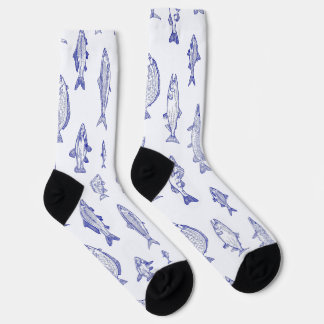 Chaussette Blue on white fish pattern upstream