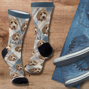Chaussette Blue Plaid Best Chien Papa Chien Photo Crew Chauss