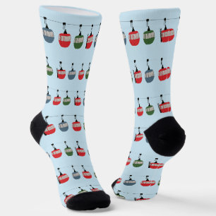 Chaussette Blue Retro Ski Ascenseur Gondola Skieurs d'hiver