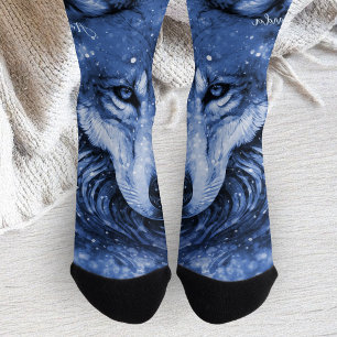 Chaussette Blue Wolf Cosmic Sky Stars Personnalisé