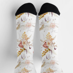 Chaussette Boho Beige, Herbe de Pampa Terracotte Aquarelle We