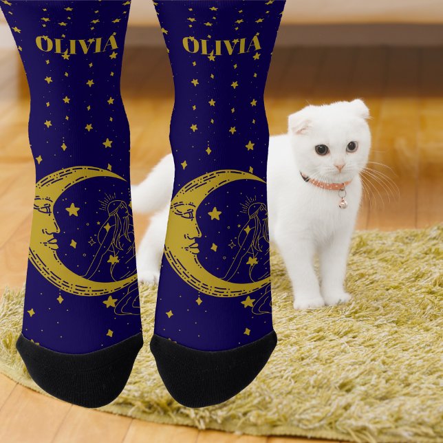 Chaussette Boho Céleste Femme Whimsical Lune Étoiles (Créateur téléchargé)