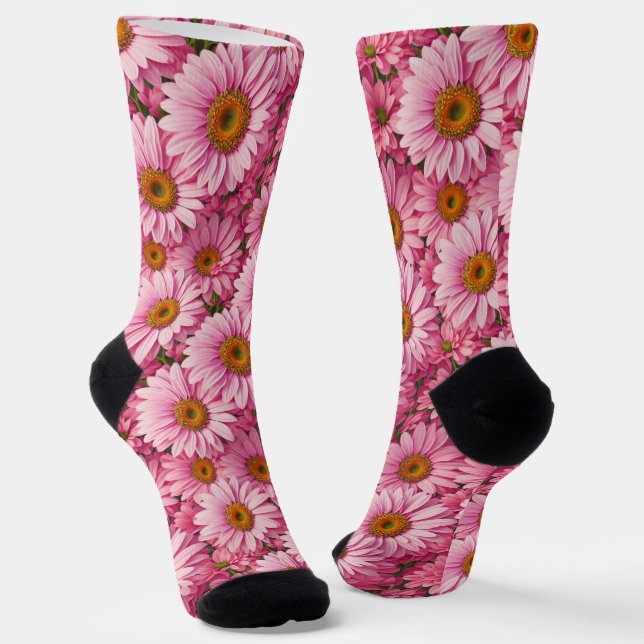 Chaussette Boho rétro chic fleurs florales roses motif (Angulaire)