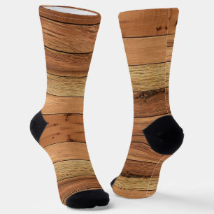 Chaussette Bois planches design brun