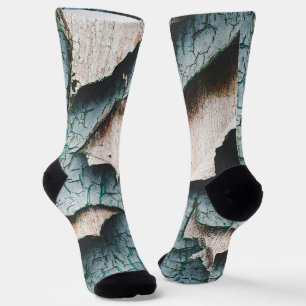 Chaussette Bois rustique vieux bleu vert peinture qui s'écail