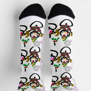 Chaussette Bonhomme de neige et femme de neige dansent