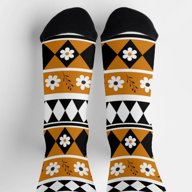 Chaussette Bordure Fleur Diamant Boho Motif Floral (Haut)