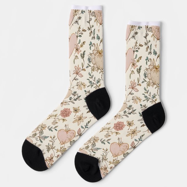 Chaussette Botanical Hearts Romantic Floral Valentine Pattern (Gauche)