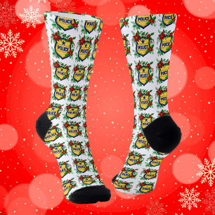 Chaussette Bouclier de Noël de la police avec Poinsettia