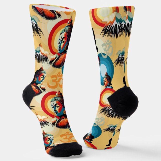 Chaussette Bouddha Lord Retro Pop Art Portrait (Angulaire)