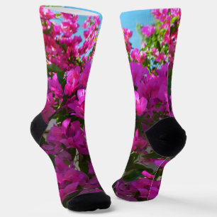 Chaussette Bougainvilliers roses, Chaussettes d'équipage à pl