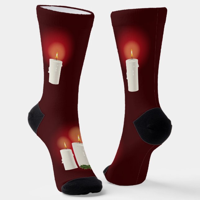 Chaussette Bougies de Noël Festif Blanches Sur Rouge (Angulaire)