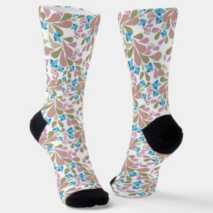 Chaussette Bouquets colorés de fleurs rétro sur fond blanc