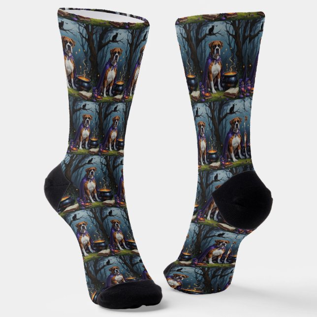 Chaussette Boxer Chien Whimsical Halloween Peinture (Angulaire)