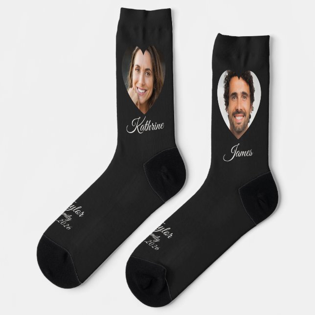 Chaussette Bride and Groom Picture Name Dark Photo Socks (Gauche)