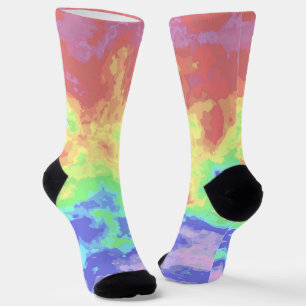 Chaussette Bright Trippy Retro Super Boho Hippie Rainbow