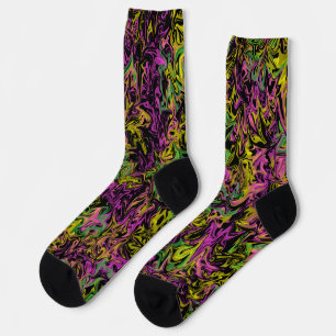 Chaussette Brillantes perlures d'art Abstrait rose vert jaune