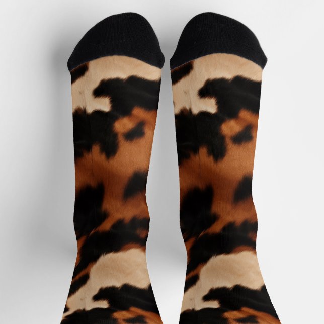 Chaussette Brown Black Cream Faux Cow Print (Haut)