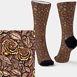 Chaussette Brown jaune Floral 3D Texture Effet