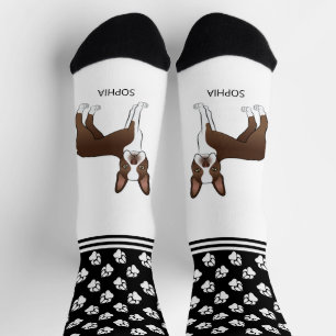 Chaussette Brun au Chocolat Boston Terrier Avec Nom Et Pattes