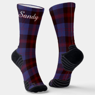 Chaussette Buffalo plaid navy blue red monogram name